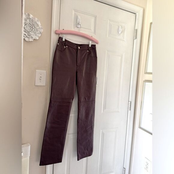 VTG Jeanology Newport News Deep Burgundy Plum Leather Jeans Size 4 - Picture 8 of 15